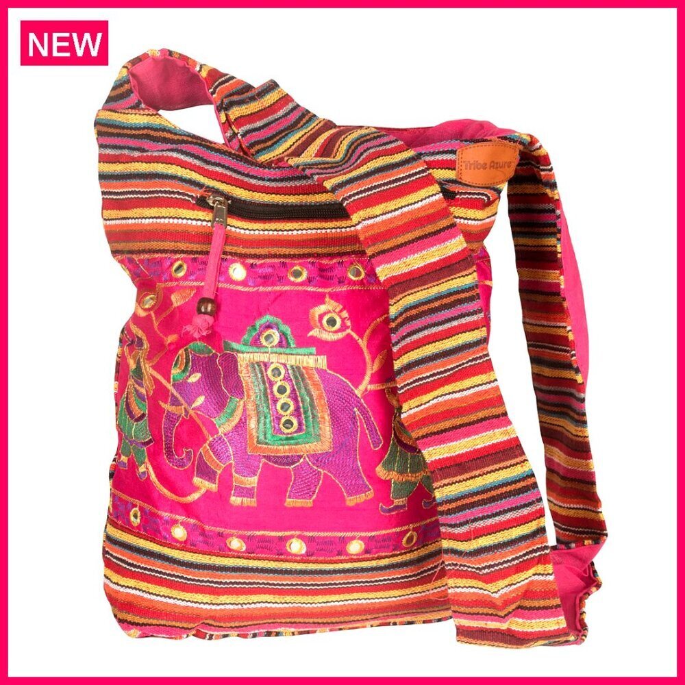 Large Embroidered Elephant Tote Bag Handmade Boho Hobo Shoulder Bag